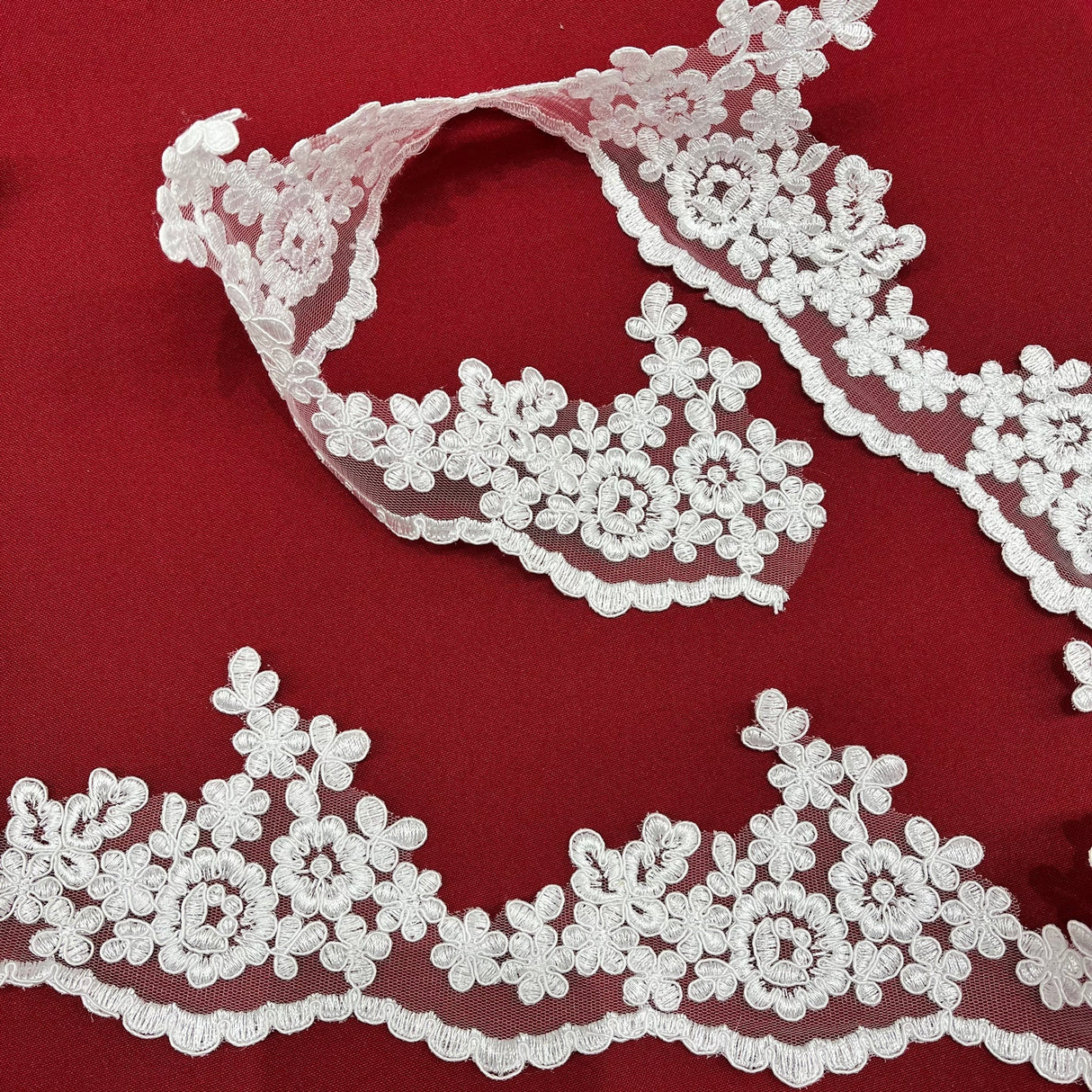 1 Yard Exquisite Corded Lace Trimming Embroidered on Polyester Net Mesh for Bridal and Special Occasions 4 Inch Width