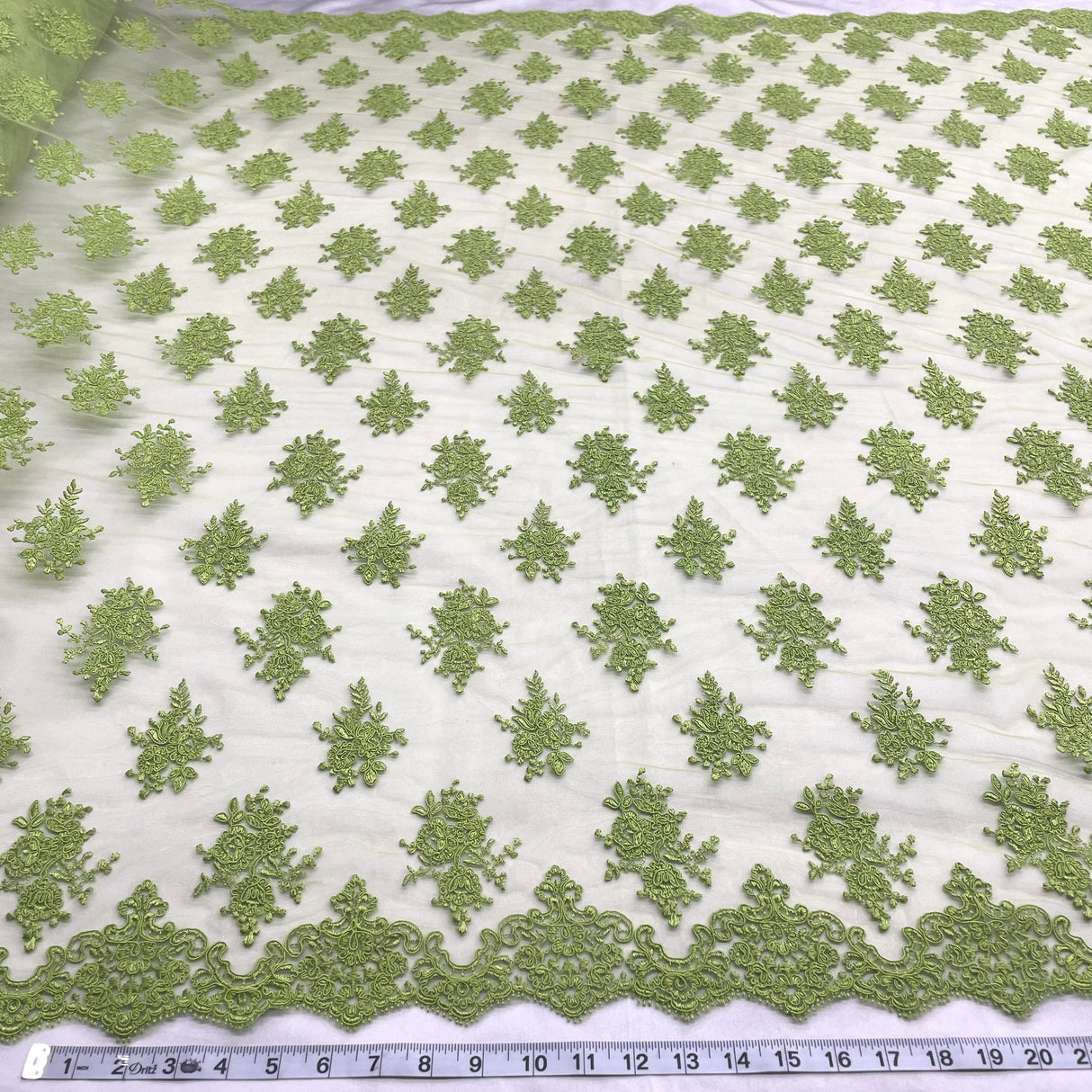 1 Yard Turquoise Corded Bridal Lace Fabric Embroidered Polyester Net Mesh 52 Inch Width