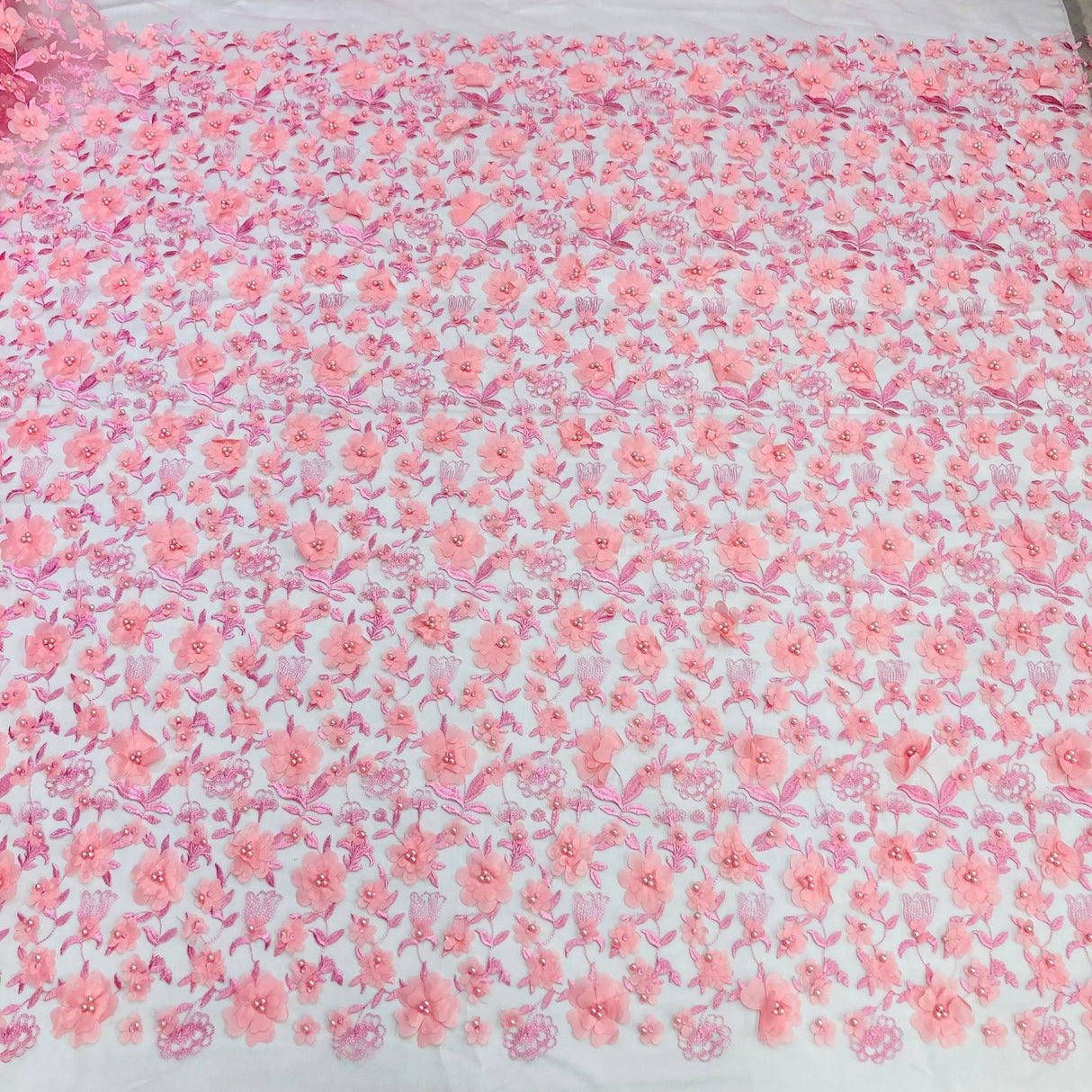 1 Yard Beaded 3D Floral Lace Fabric Embroidered Couture Mesh Dress 49" Width