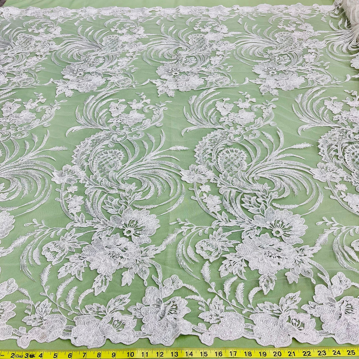 1 Yard Luxurious Corded and Sequined Bridal Lace Fabric Embroidered on Polyester Net Mesh 54" Width