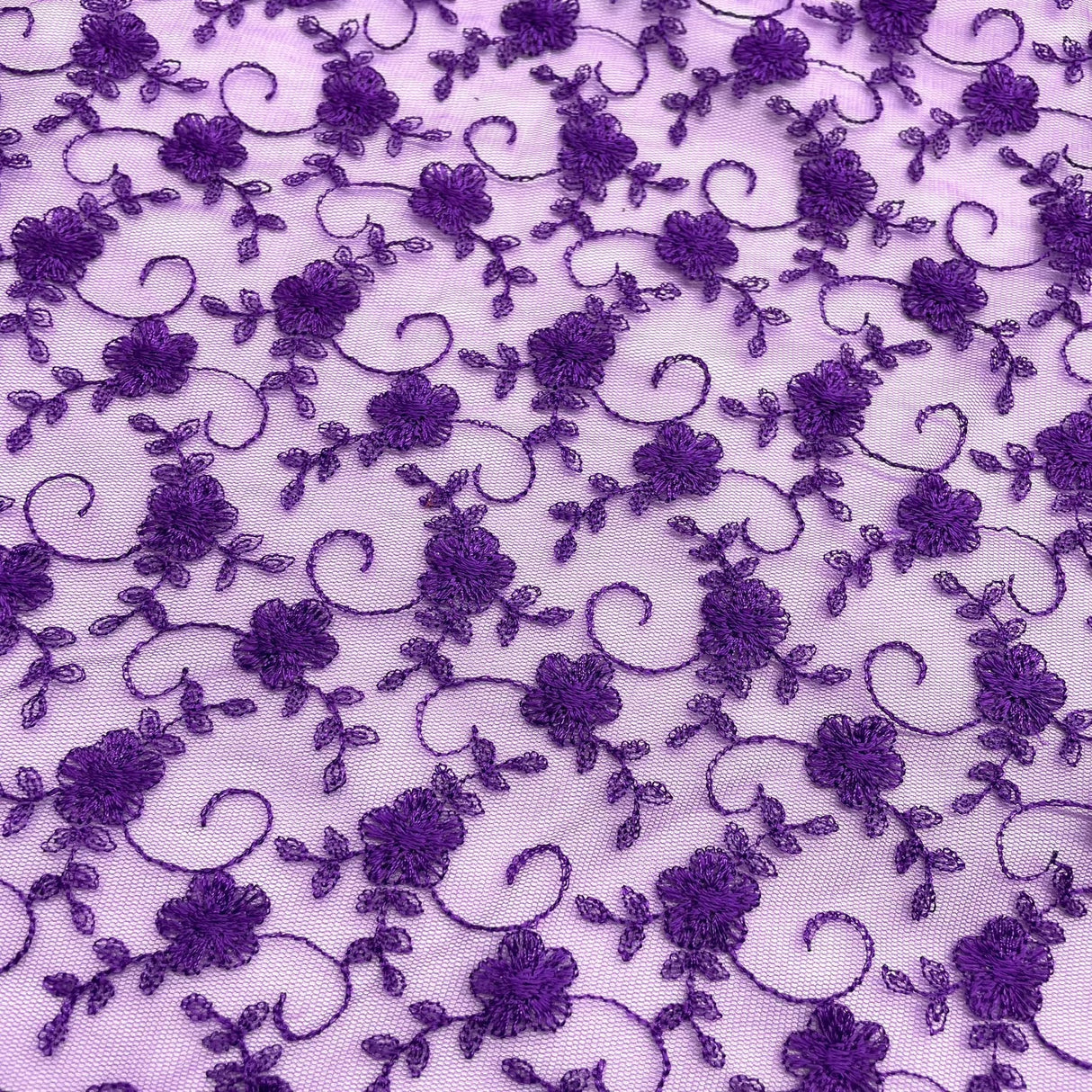 1 Yard Purple Lace Fabric Embroidered on Polyester Net Mesh Elegant 54 Inch Width