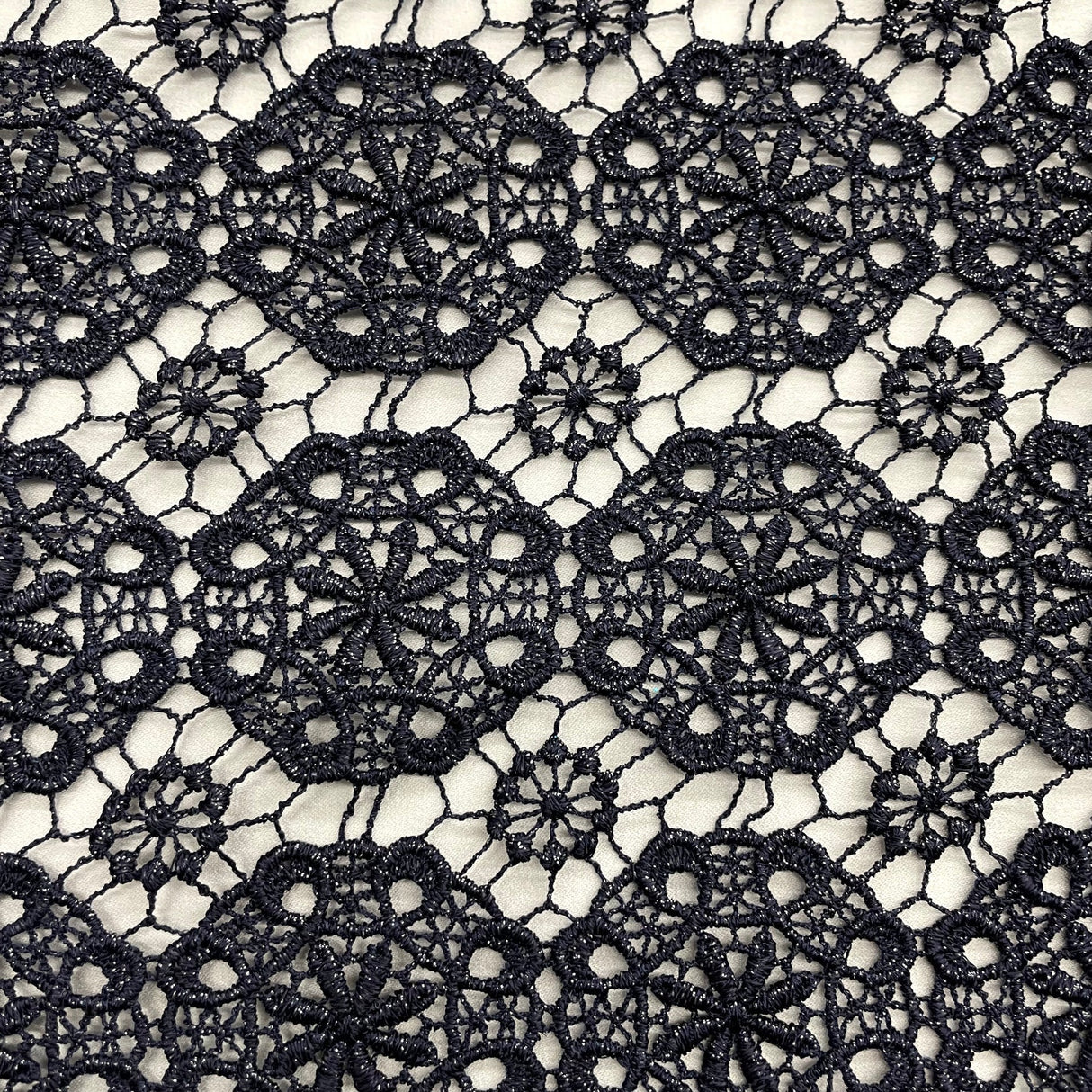 1 Yard Navy Floral Lace Fabric Embroidered on Percent Polyester Net Mesh Lightweight 45 Inch Width