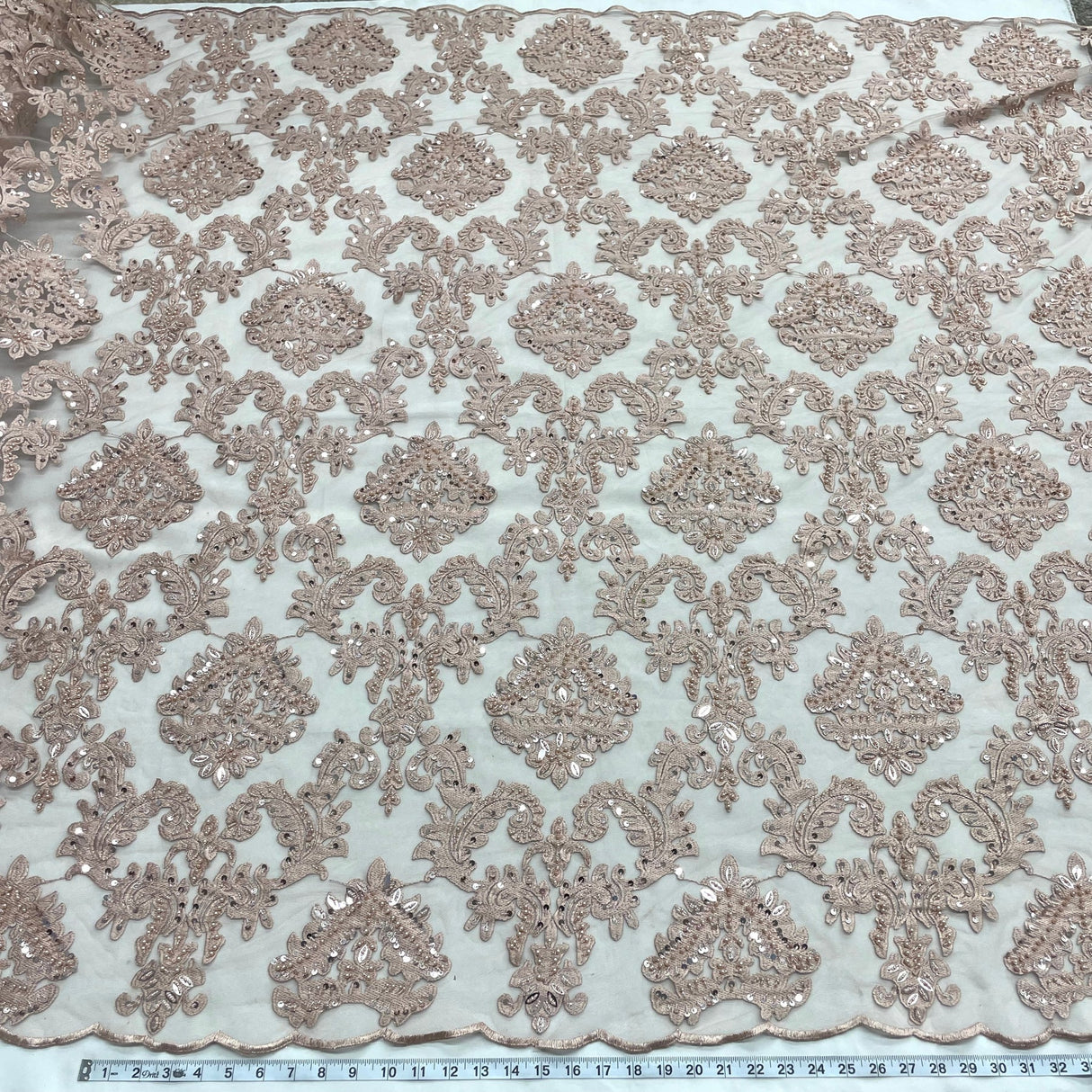 1 Yard Elegant Beaded Lace Fabric Embroidered on Polyester Net Mesh for Special Occasions 56" Width