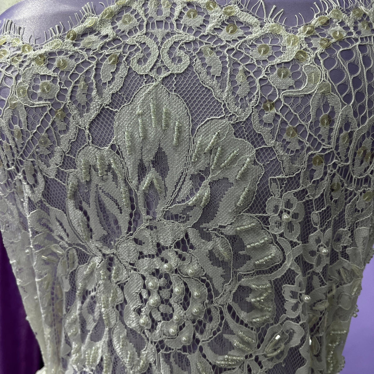 3 Yards Beaded Chantilly Embroidered Lace Fabric with Eyelash Scallop 56" Wide Elegant Special Occasion Lace