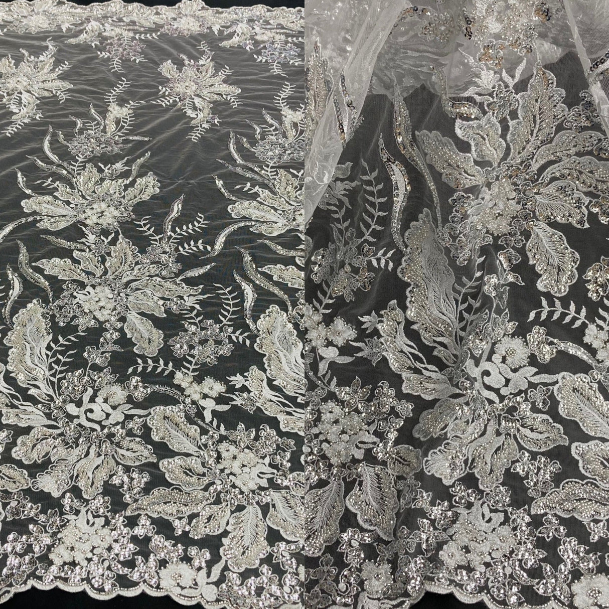 1 Yard Beaded Lace Fabric Embroidered on Polyester Net Mesh 50" Wide Bridal & Evening Fabric, Lace USA