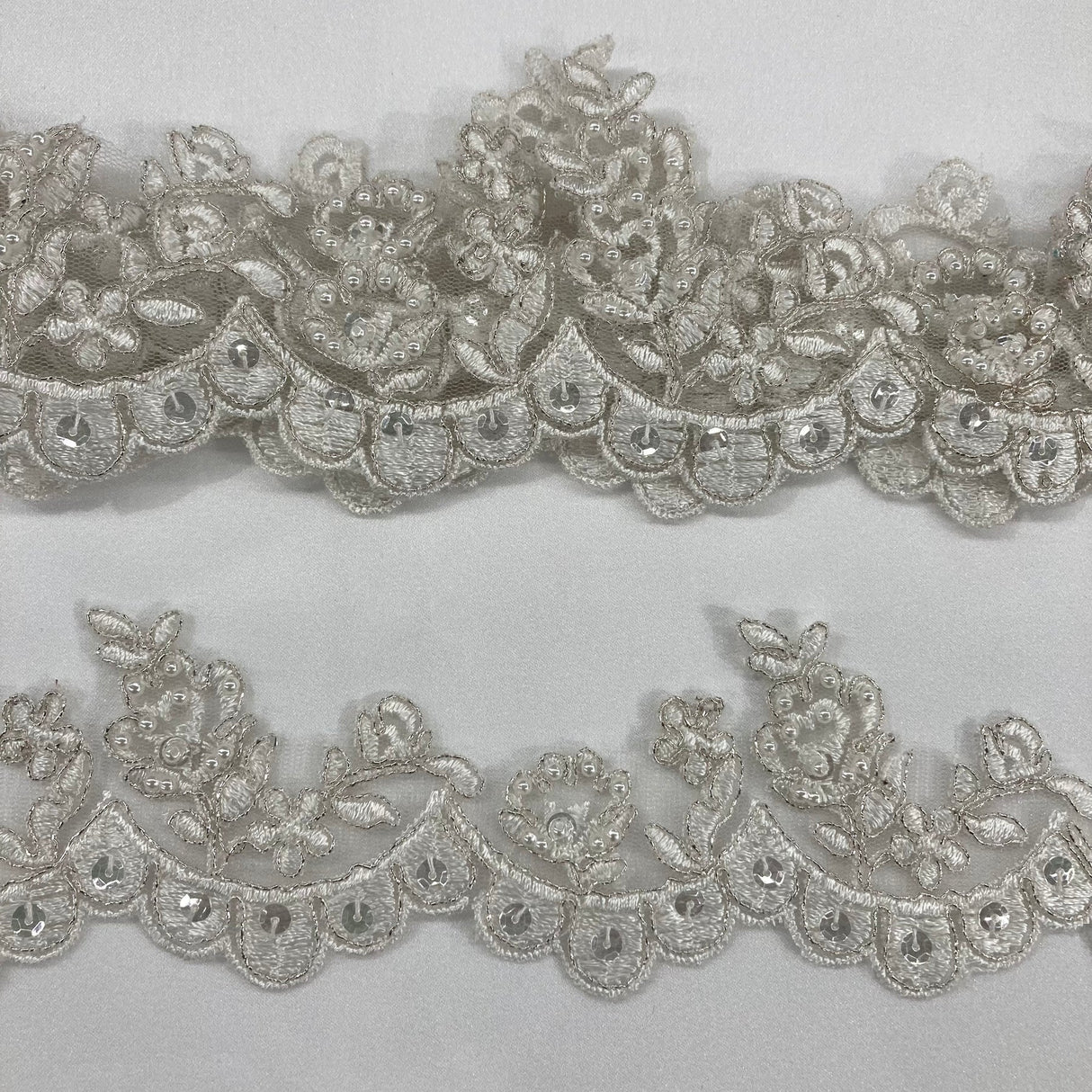 1 Yard Delicate Beaded and Corded Floral Lace Trim Embroidered on Soft Polyester Mesh for Dresses 2 Inch Width