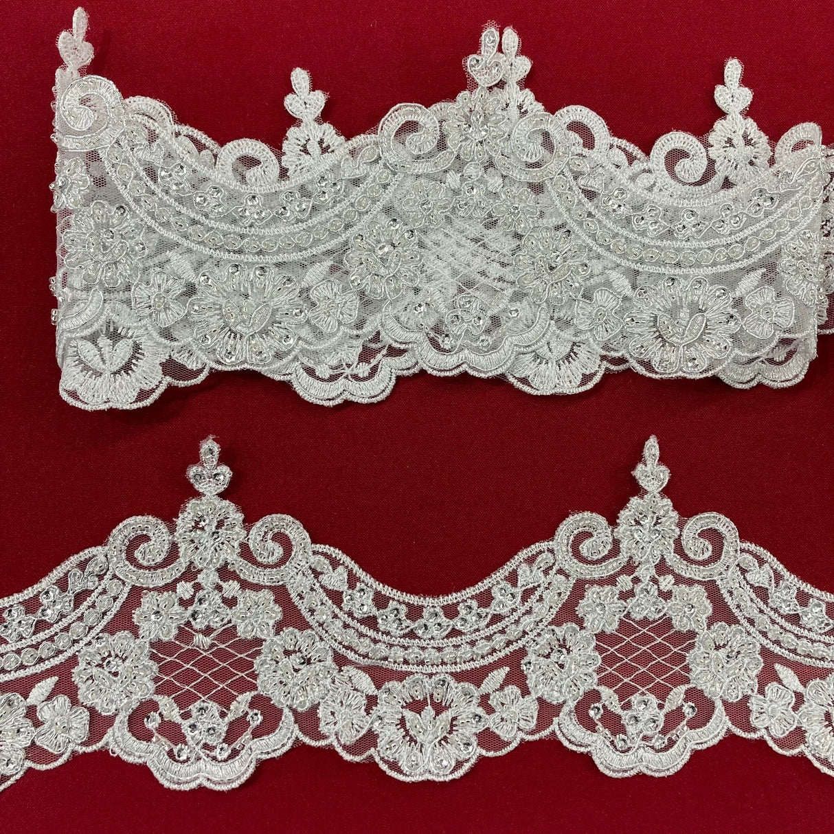 1 Yard 5″ Wide Beaded & Corded Lace Trimming Embroidered on 100% Polyester Net Mesh