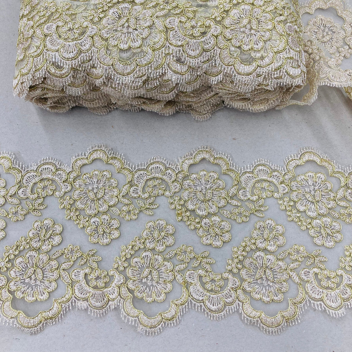 1 Yard Corded Double Sided Lace Trimming 100% Polyester Net Mesh 7″ Wide