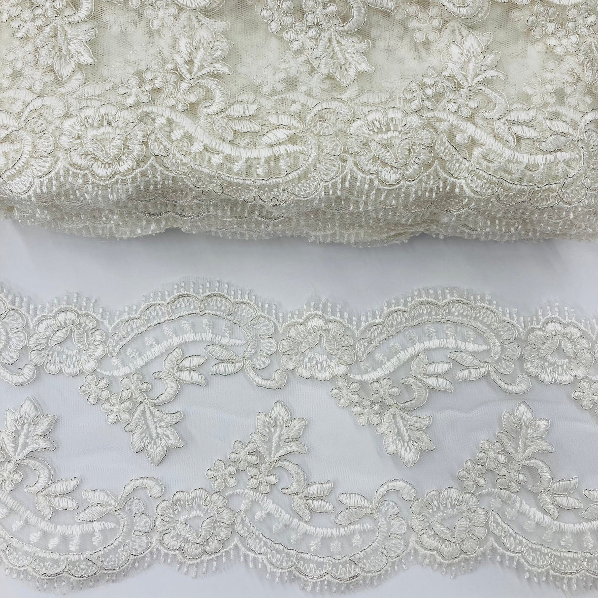 1 Yard Corded Double Sided Lace Trimming on 100% Polyester Net Mesh 5″ Wide