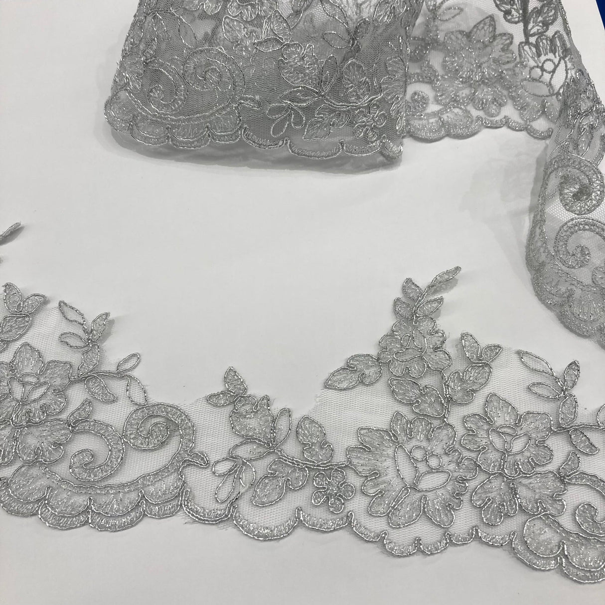 1 Yard Elegant Corded Lace Trimming Embroidered Polyester Net Mesh for Gowns 4.5 Inch Width