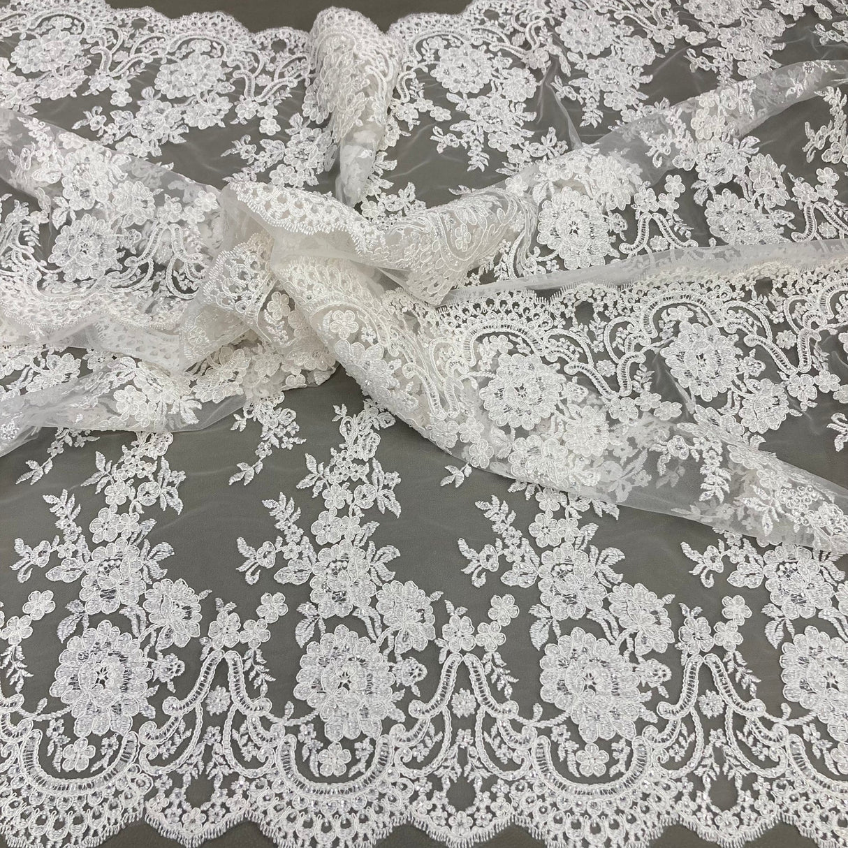 1 Yard Luxurious Gold Hand-Beaded Corded Bridal Lace Fabric on Net Mesh 48 inch Width