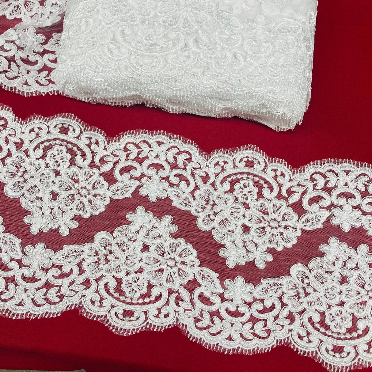 1 Yard Corded Double Sided Lace Trimming Embroidered on 100% Polyester Net Mesh 10" Wide