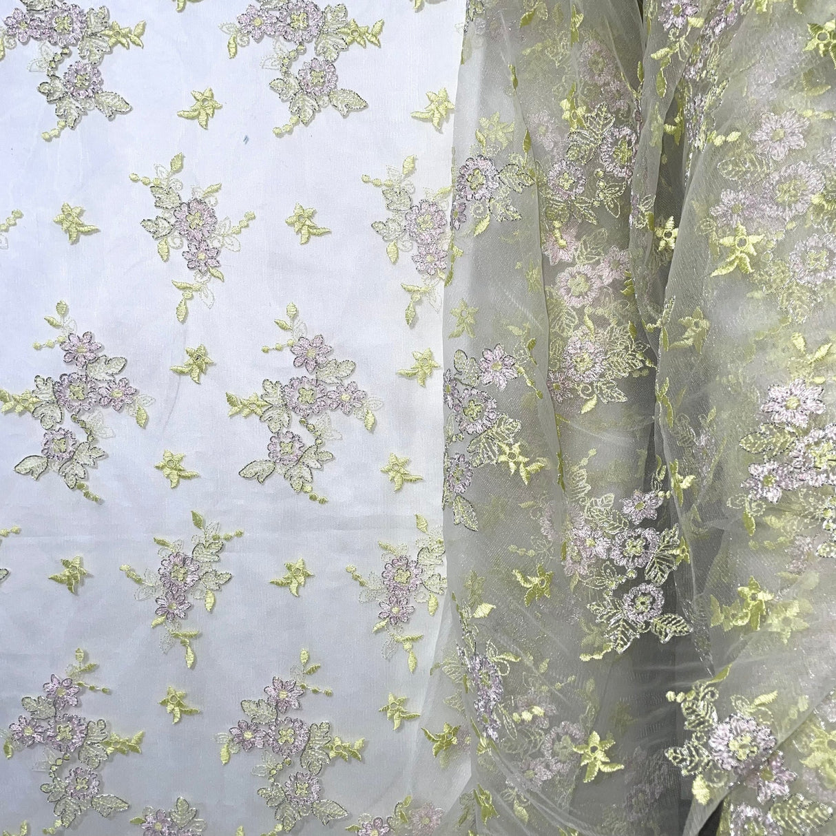 1 Yard Sage Pink Corded Bridal Lace Fabric Embroidered on Polyester Net Mesh Elegant 51 Inch Width