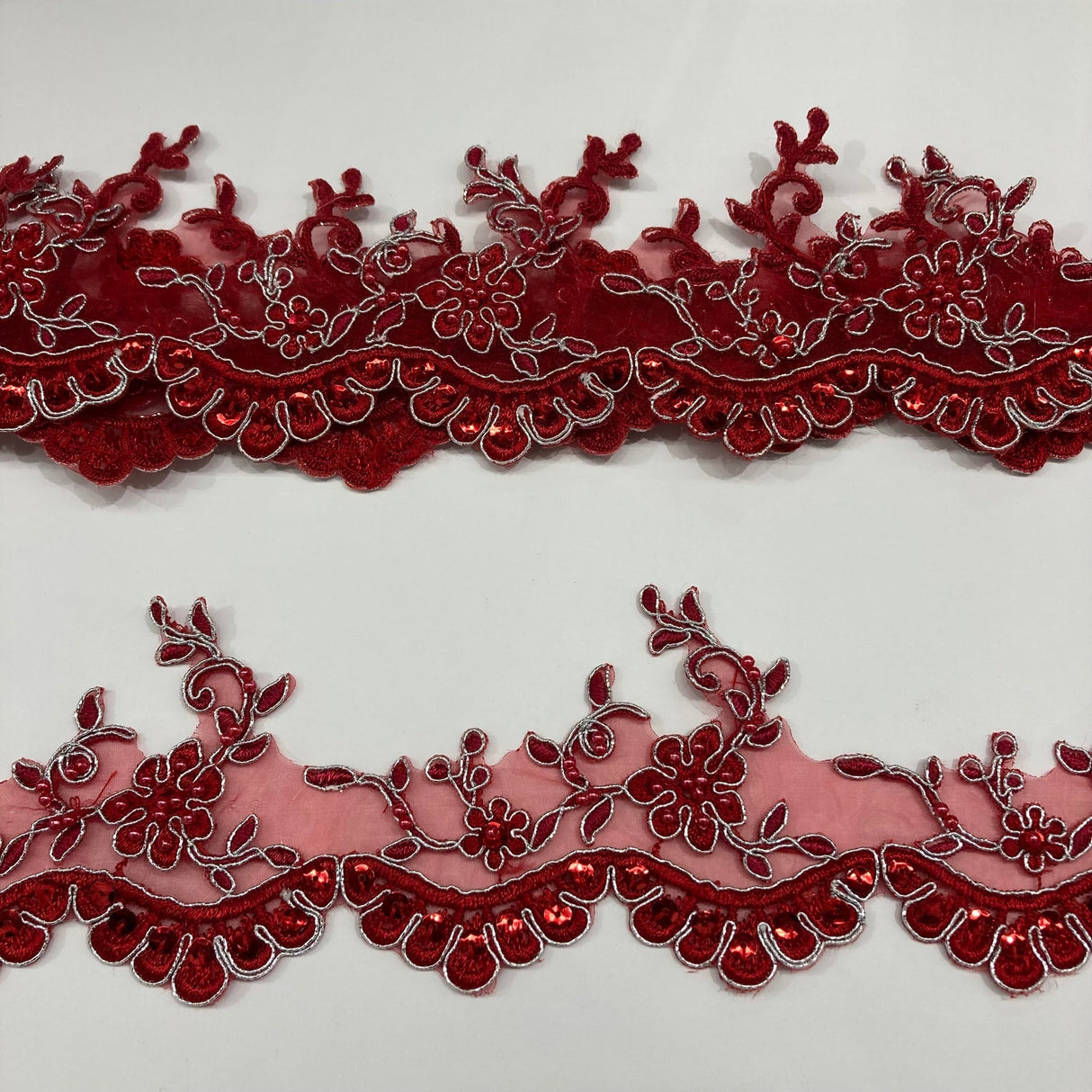 1 Yard Exquisite Beaded Corded Lace Trimming on Organza Net Mesh 3.25 Inch Width