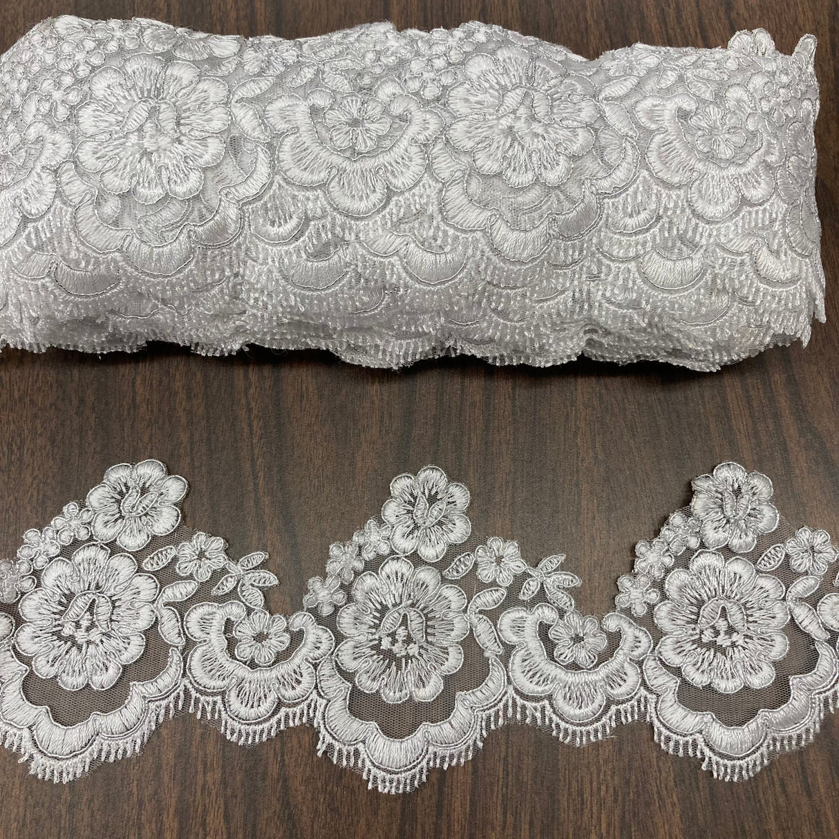 1 Yard Elegant Corded Lace Trimming Embroidered Polyester Net Mesh for Bridal Dresses 4 Inch Width
