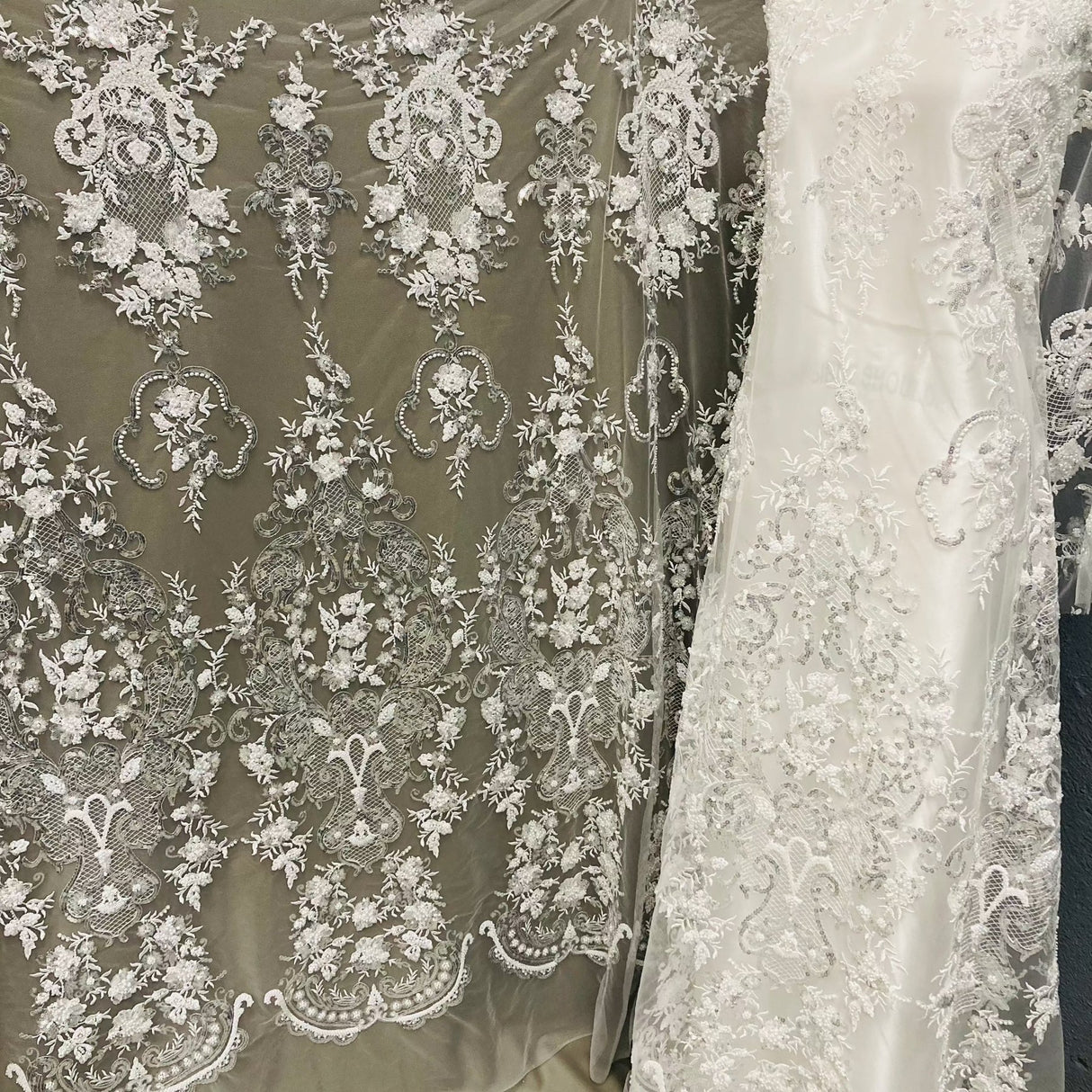 1 Yard Beaded Lace Fabric Embroidered on Polyester Net Mesh Lace, 52" Wide, Premium USA Quality GD 210907