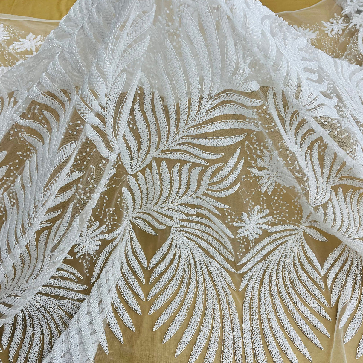 1 Yard Decorative Beaded & Corded Lace for Bridal and Formalwear 56" Wide Polyester Mesh