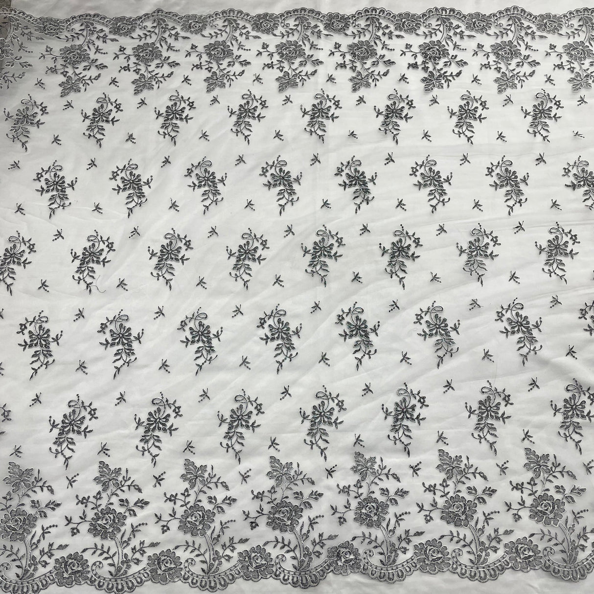 1 Yard Turquoise Corded Bridal Lace Fabric Embroidered Polyester Net Mesh 54 Inch Width