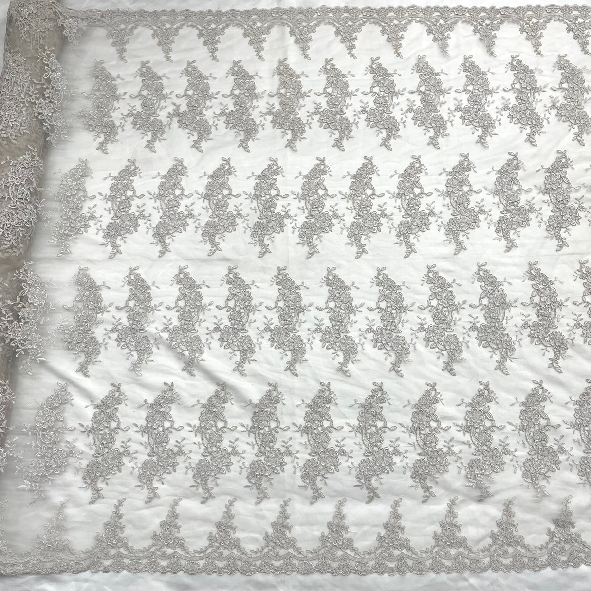 1 Yard Peach Corded Bridal Lace Fabric Embroidered Polyester Net Mesh 54 Inch Width