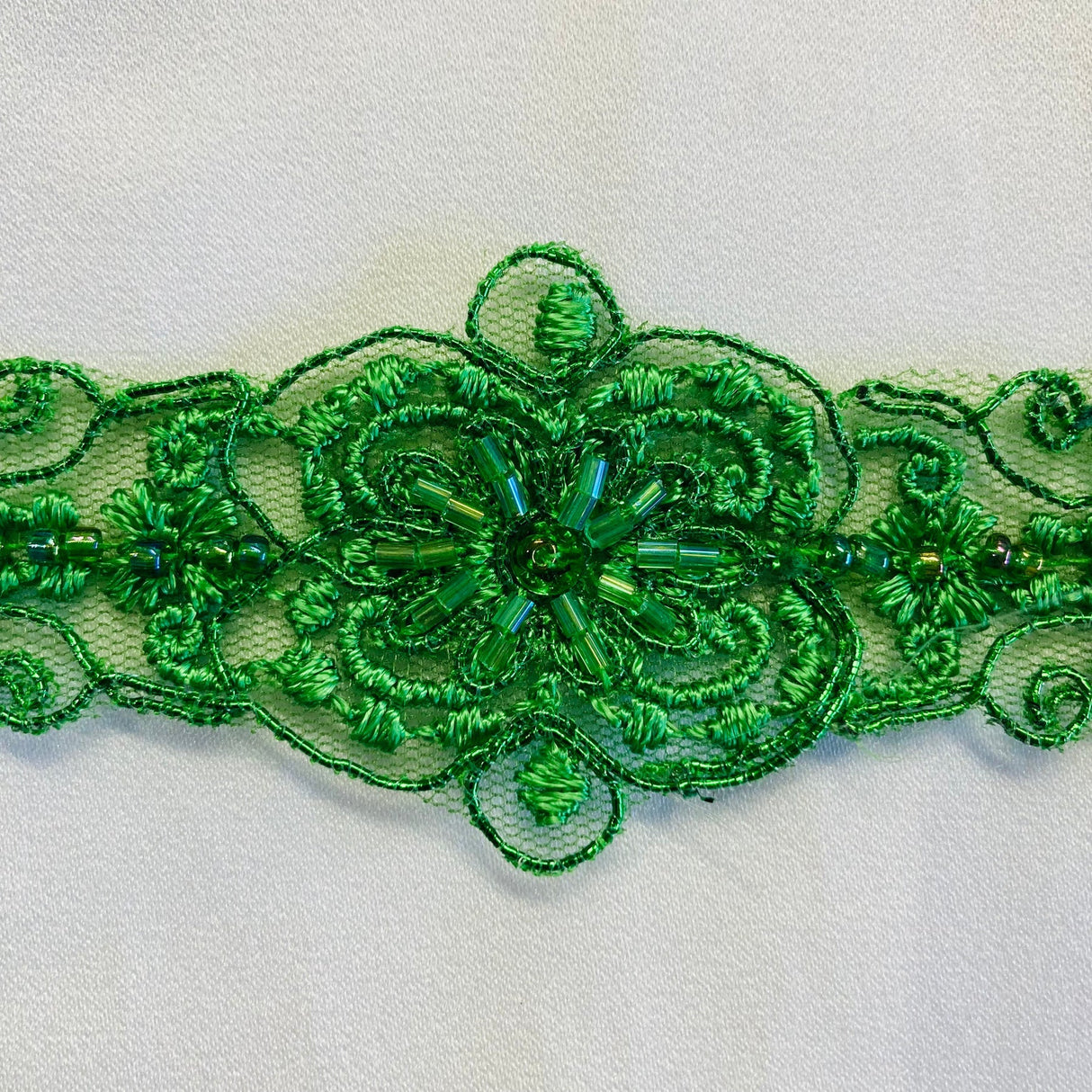 1 Yard Elegant Beaded and Corded Lace Trimming Embroidered on Durable Polyester Mesh for Dresses 2 Inch Width