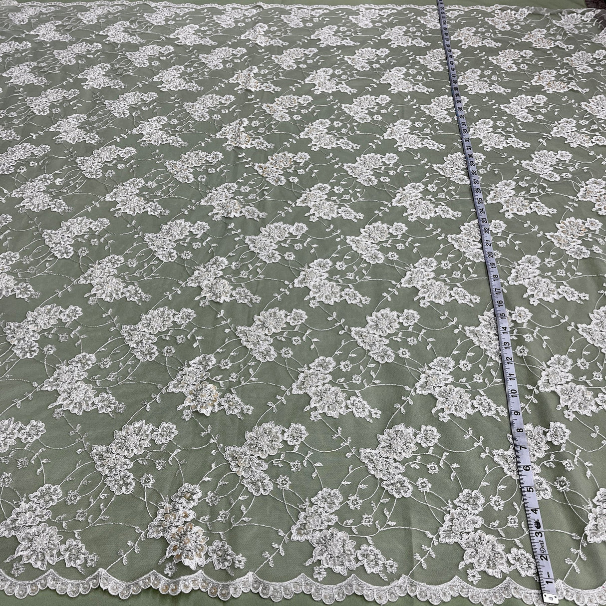 1 Yard Fuchsia Beaded Corded Lace Fabric Embroidered on Polyester Net Mesh 52 inch Width