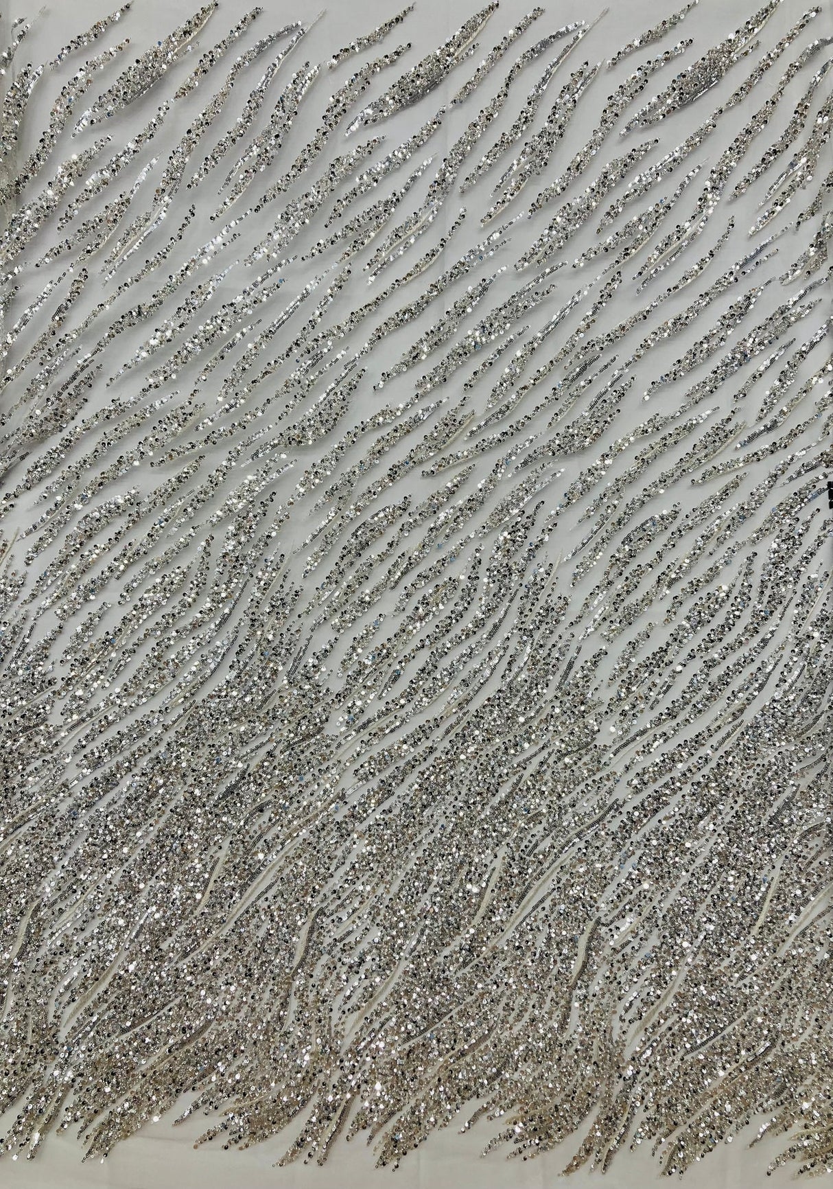 1 Yard Beaded & Sequined Embroidered Lace Fabric on Polyester Mesh, 52" Wide