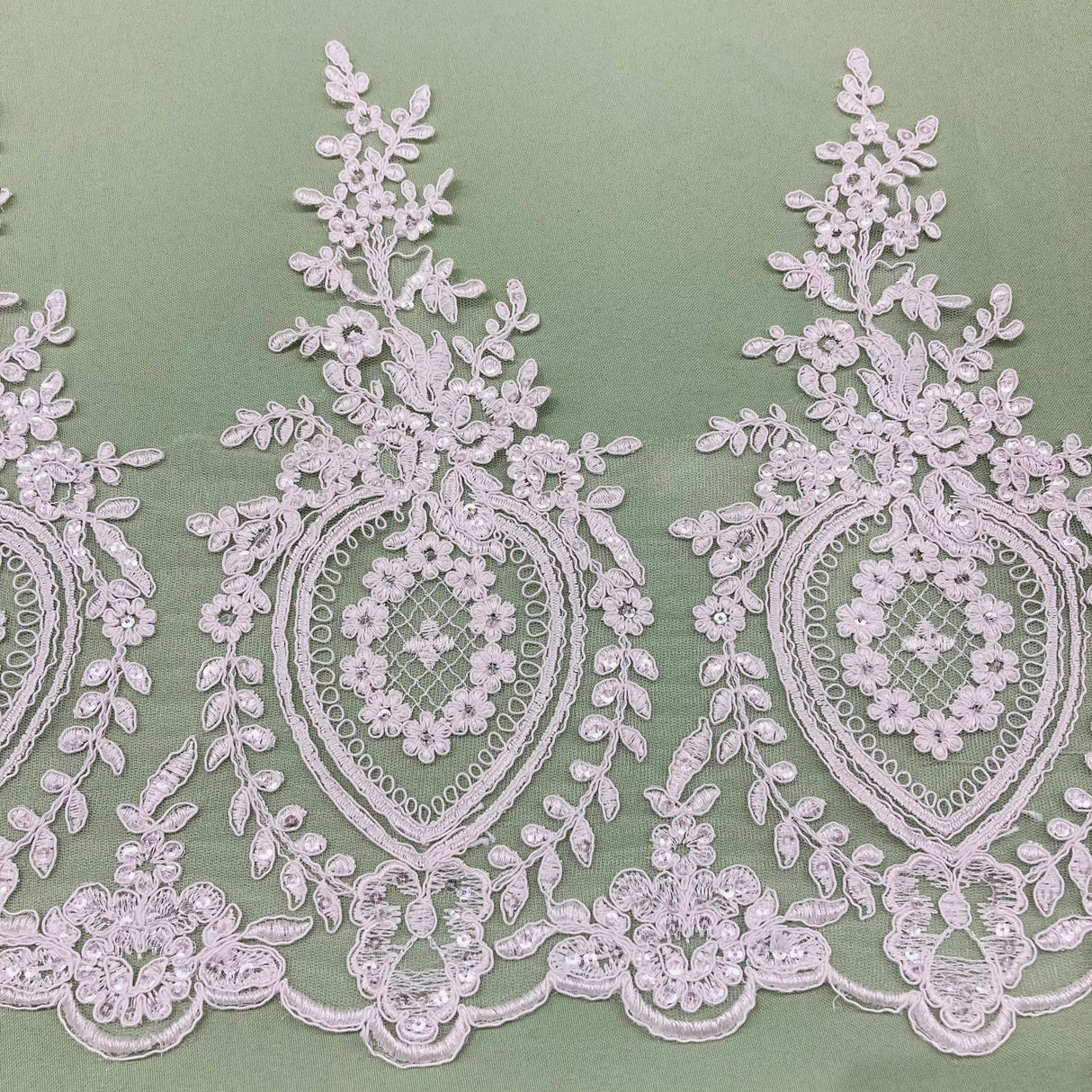 1 Yard Beaded & Corded Lace Trimming 13″ Wide Embroidered on 100% Polyester Net Mesh