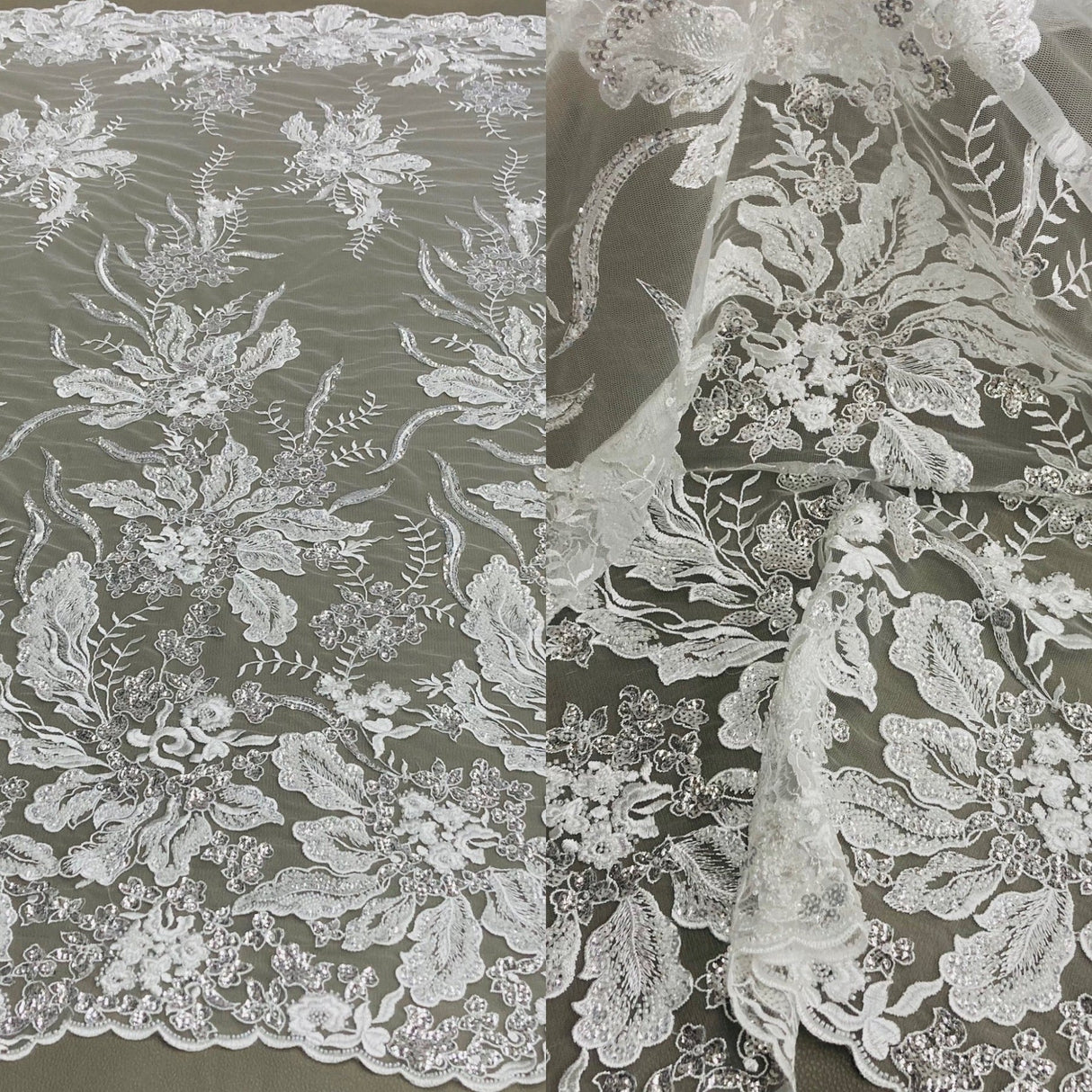 1 Yard Beaded Lace Fabric Embroidered on Polyester Net Mesh 50" Wide Bridal & Evening Fabric, Lace USA