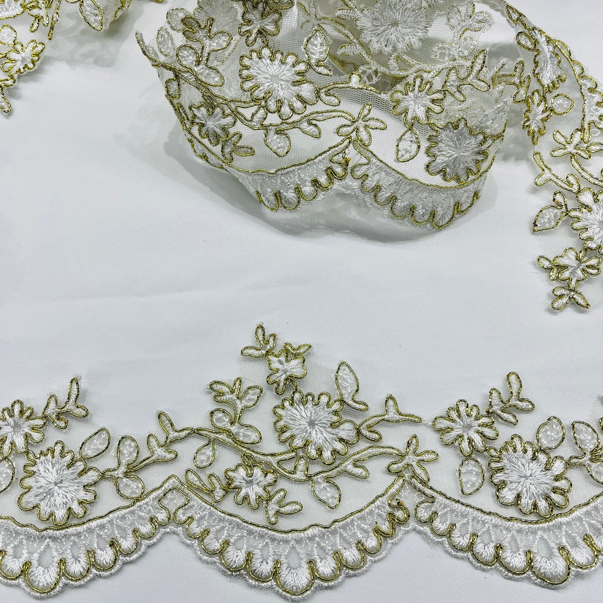 1 Yard Couture Corded Lace Trimming on Net Mesh for Dresses 3.75 Inch Width