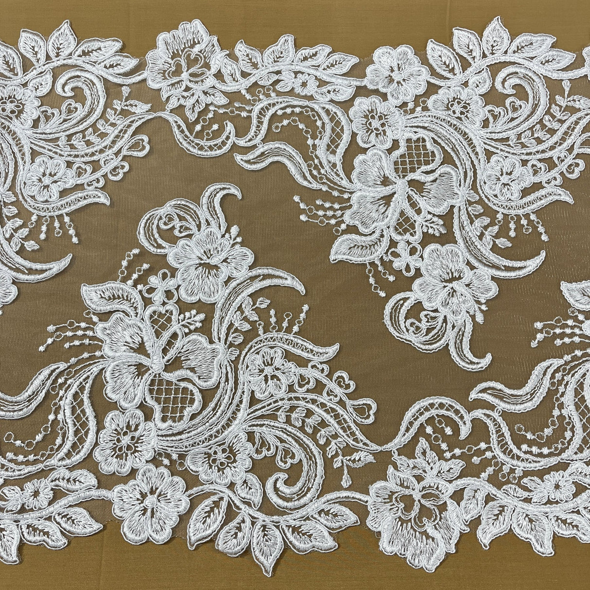 1 Yard Corded Double Sided Lace Trimming 15" Wide Embroidered on 100% Polyester Net Mesh