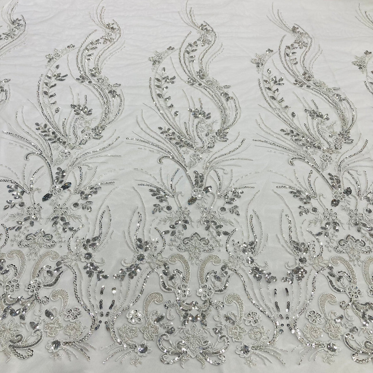 1 Yard Gold Beaded Lace Fabric on 100% Polyester Net Mesh, Embroidered Lace Fabric, 54" Width