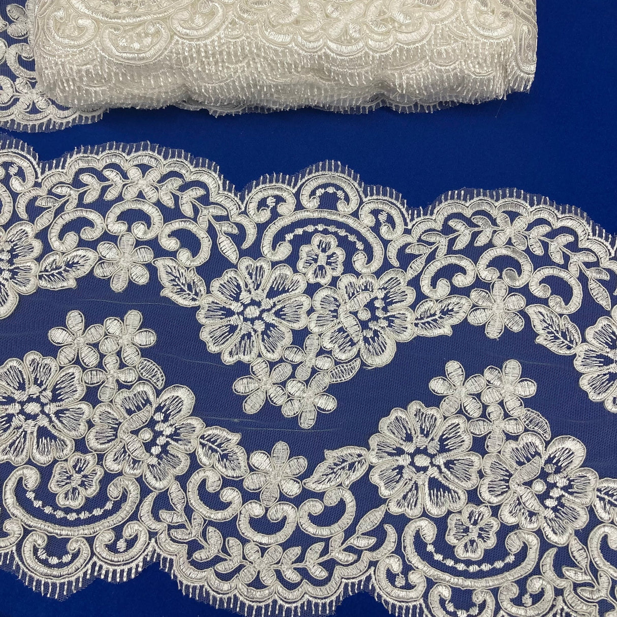 1 Yard Corded Double Sided Lace Trimming Embroidered on 100% Polyester Net Mesh 10" Wide