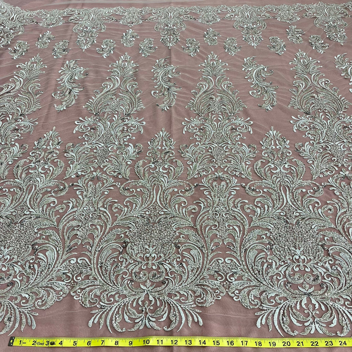 1 Yard Beaded Lace Fabric Embroidered on Polyester Net Mesh, 60" Wide Bridal & Evening Fabric
