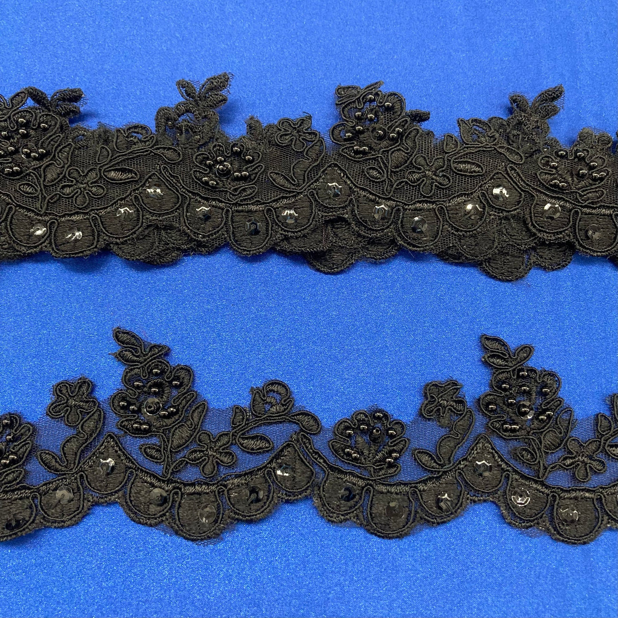 1 Yard Delicate Beaded and Corded Floral Lace Trim Embroidered on Soft Polyester Mesh for Dresses 2 Inch Width