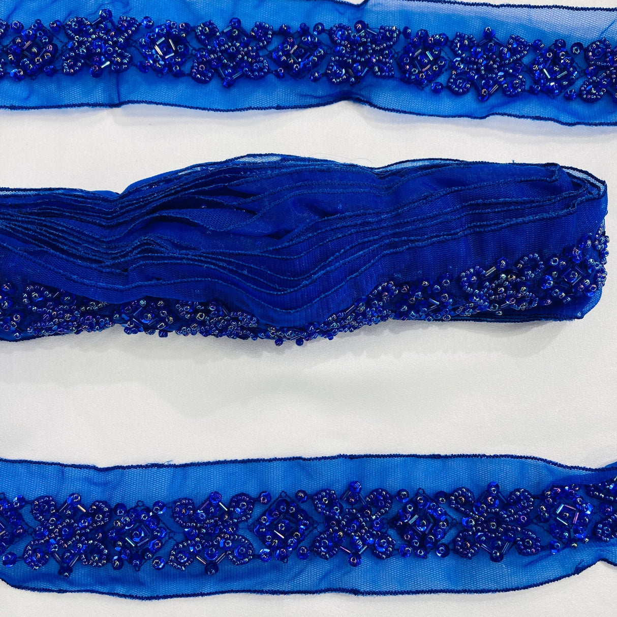 1 Yard Beaded Lace Trimming Embroidered on 100% Polyester Organza 2" Wide for Wedding & Evening Wear