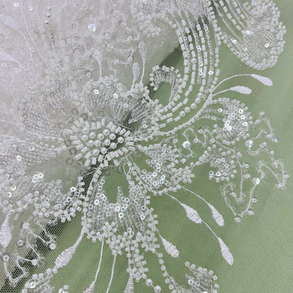1 Yard Beaded Lace Fabric Embroidered on Polyester Net Mesh, 52" Width, Premium Lace Fabrication