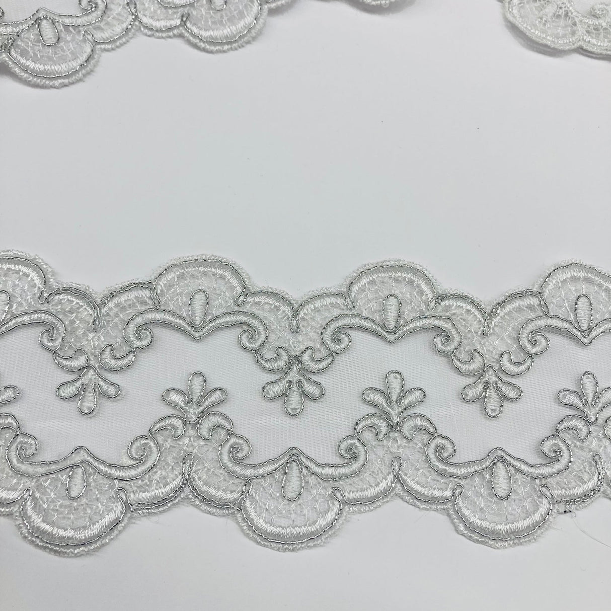 1 Yard Corded Double Sided Lace Trim 3" Wide Embroidered Polyester Net Mesh for Bridal & Special Occasion