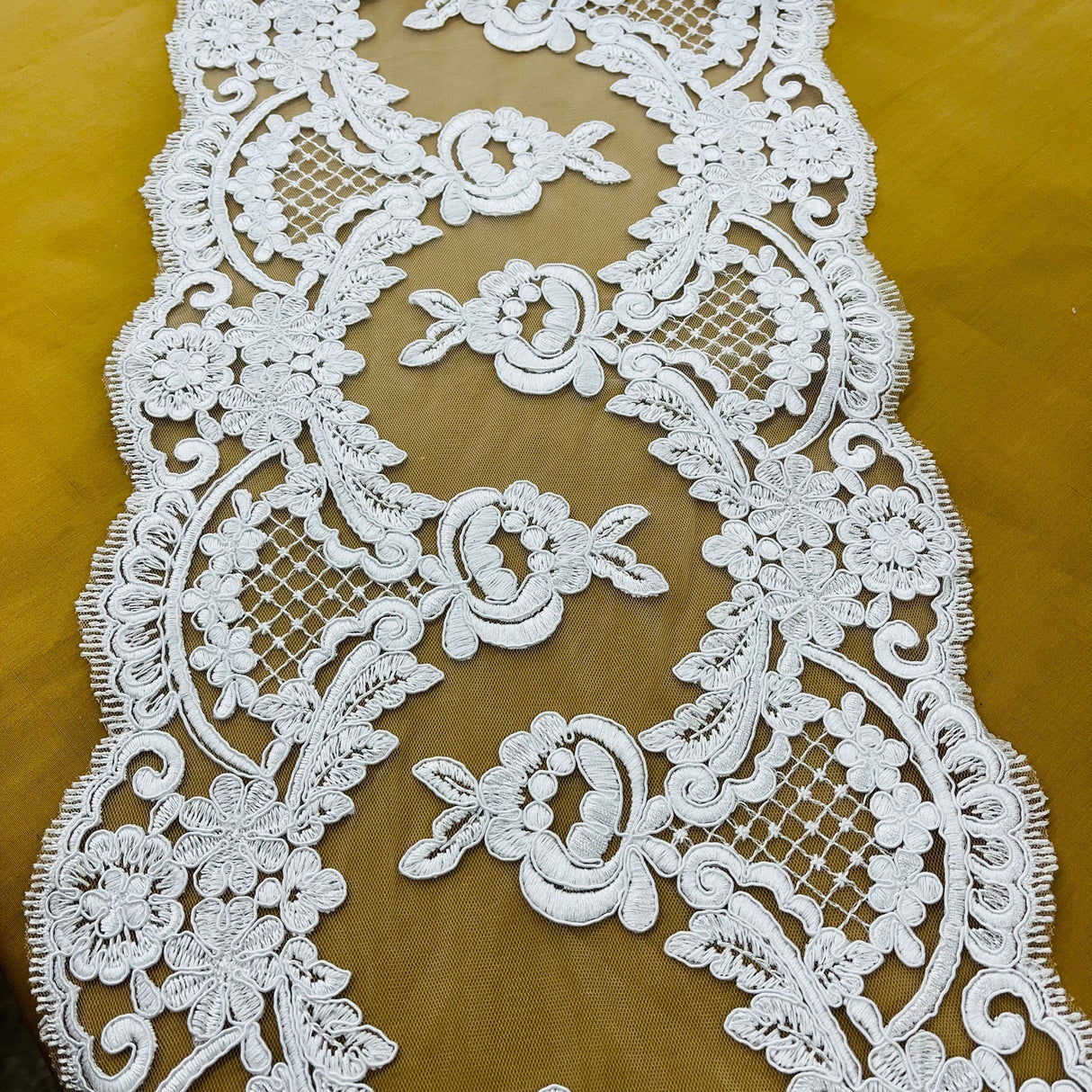 1 Yard Corded Double Sided Lace Trimming 100% Polyester Net Mesh 10″ Wide