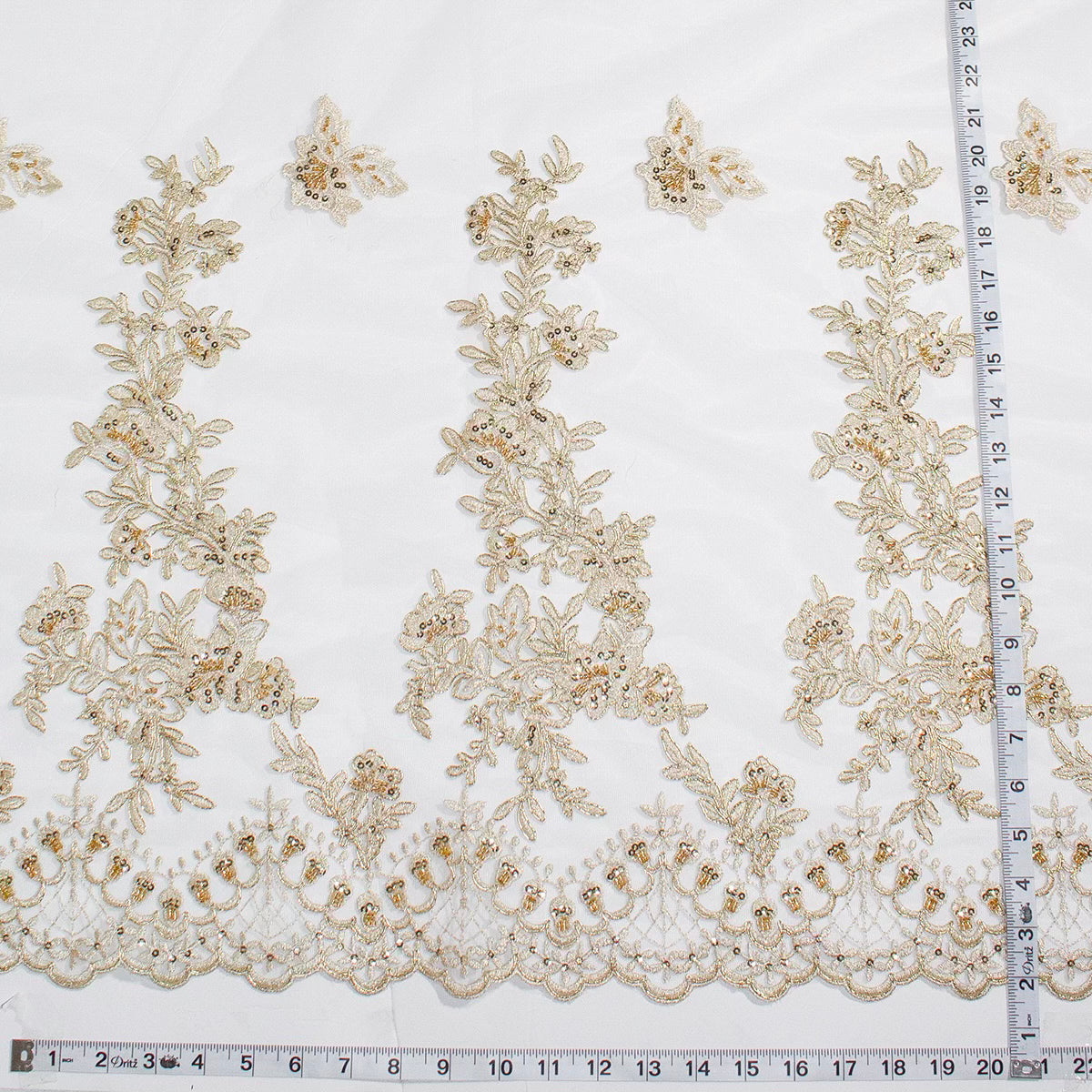 1 Yard Elegant Beaded and Corded Bridal Lace Fabric Embroidered on Polyester Net Mesh 52 inch Width