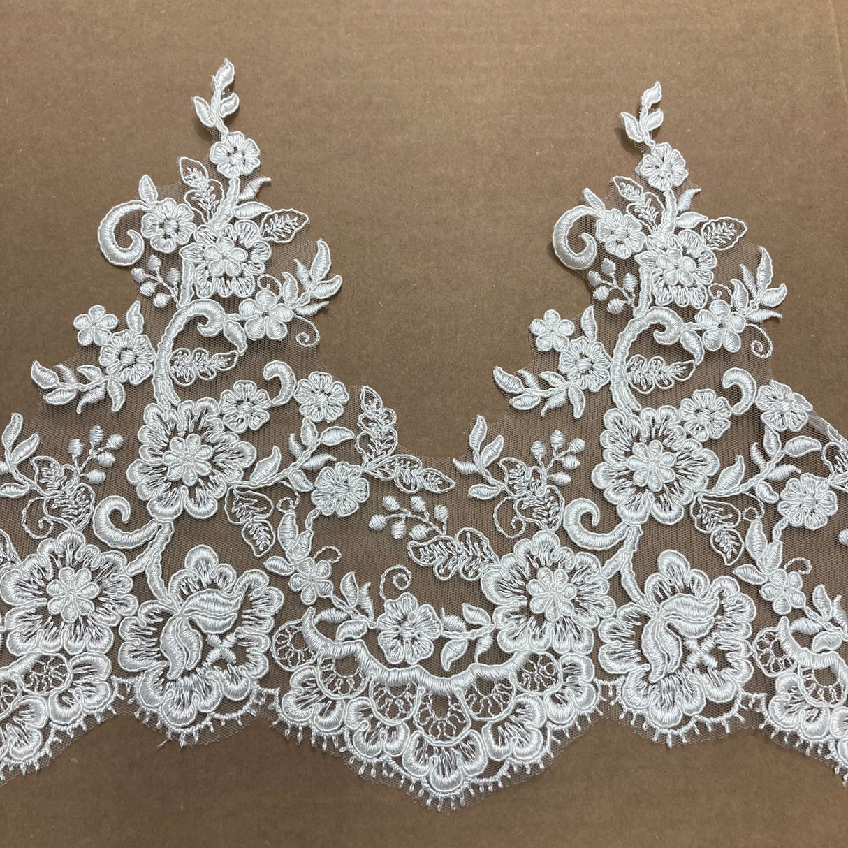 1 Yard Corded Embroidered Floral Lace Trim 11" Wide 100% Polyester Net Mesh for Bridal & Special Occasion