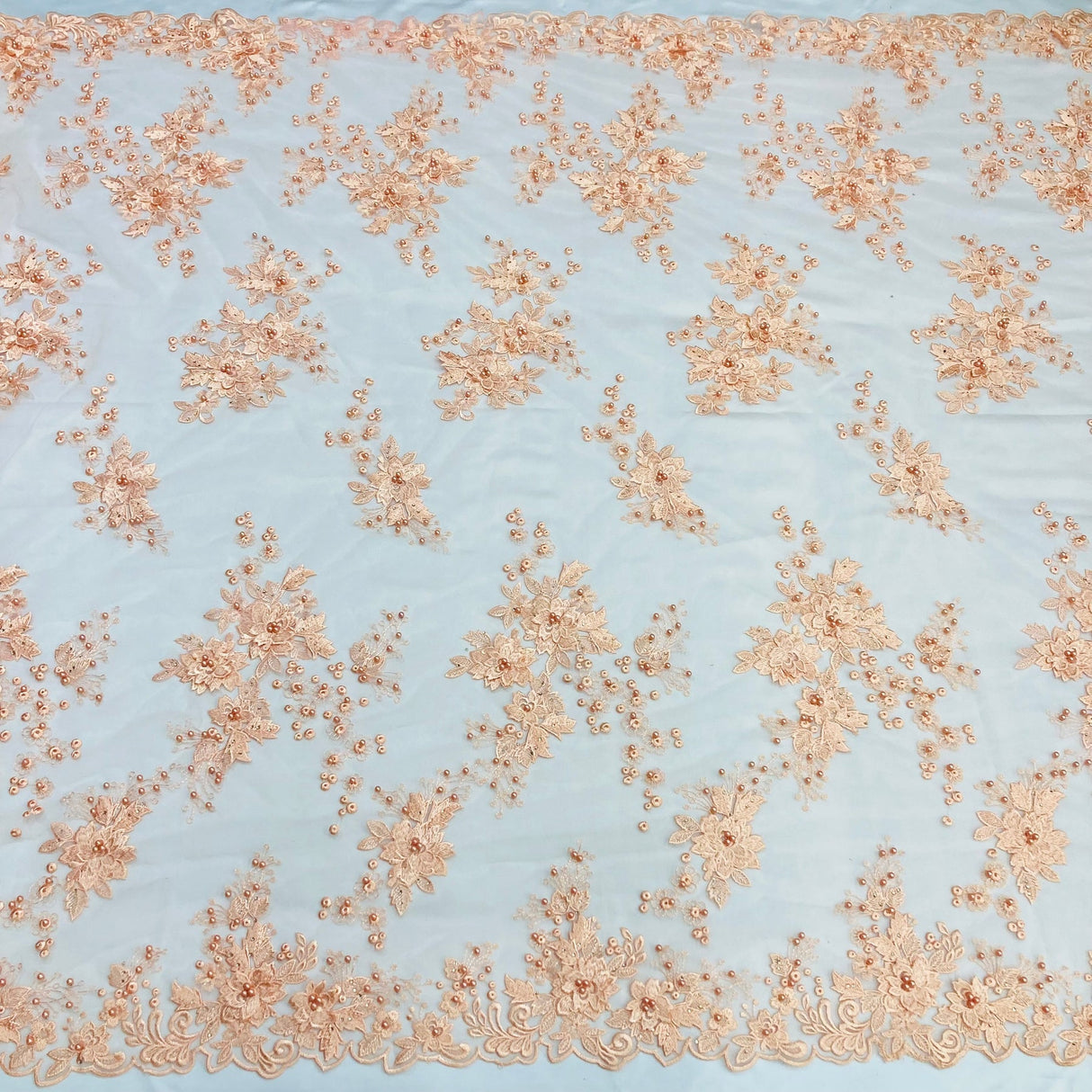 1 Yard Beaded Rhinestone 3D Floral Lace Fabric Embroidered Mesh Gown 52" Width