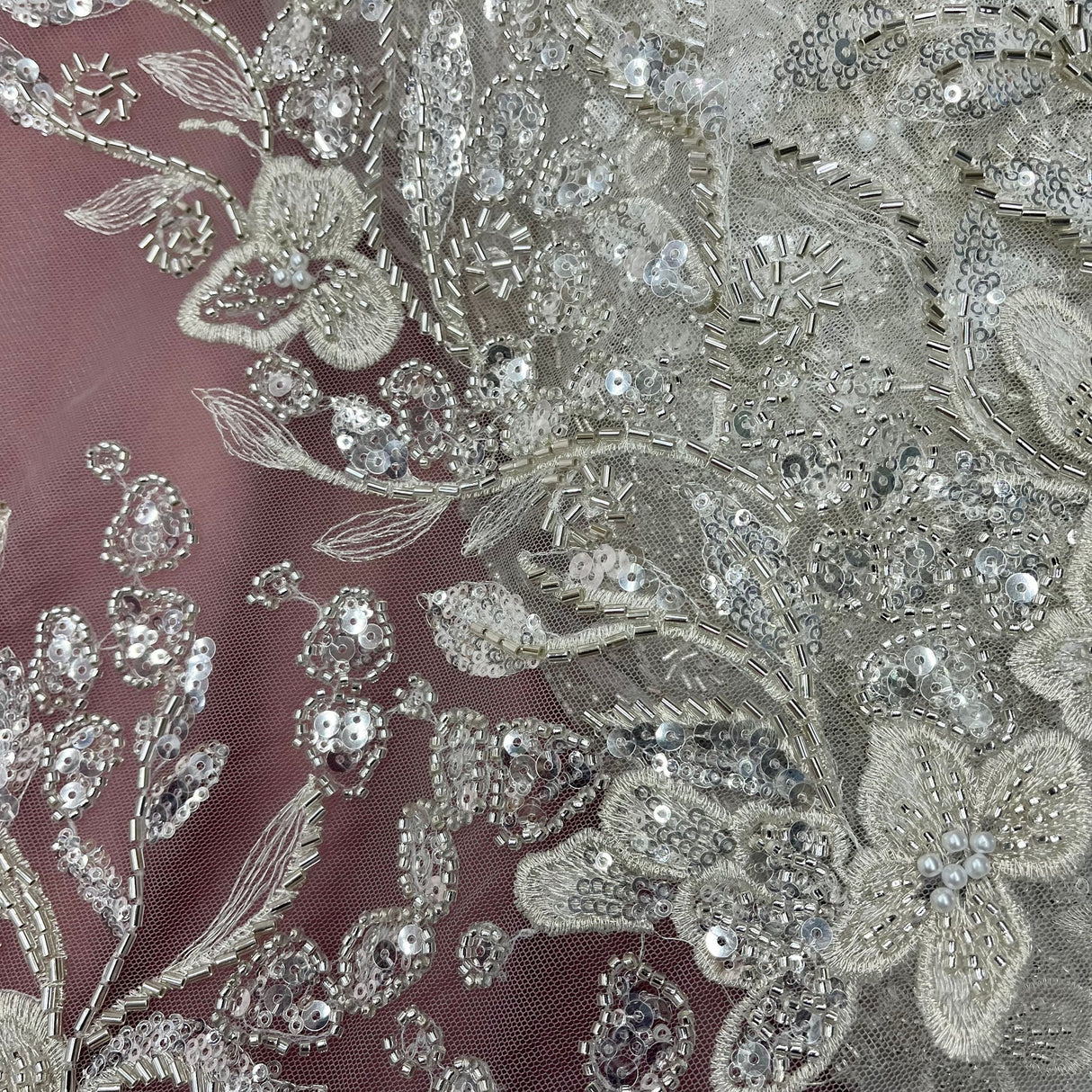 1 Yard Luxurious Beaded Lace Fabric Embroidered on Polyester Net Mesh Elegant Bridal & Special Occasion Couture 54" Wide