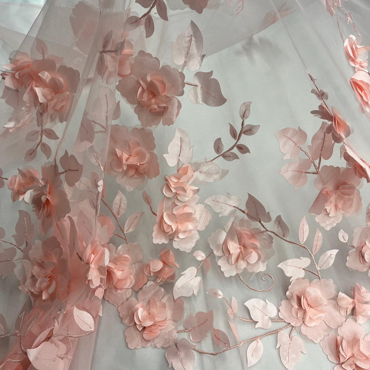 1 Yard 3D Floral Lace Fabric Embroidered Soft Tulle Net Mesh Wedding 50" Width