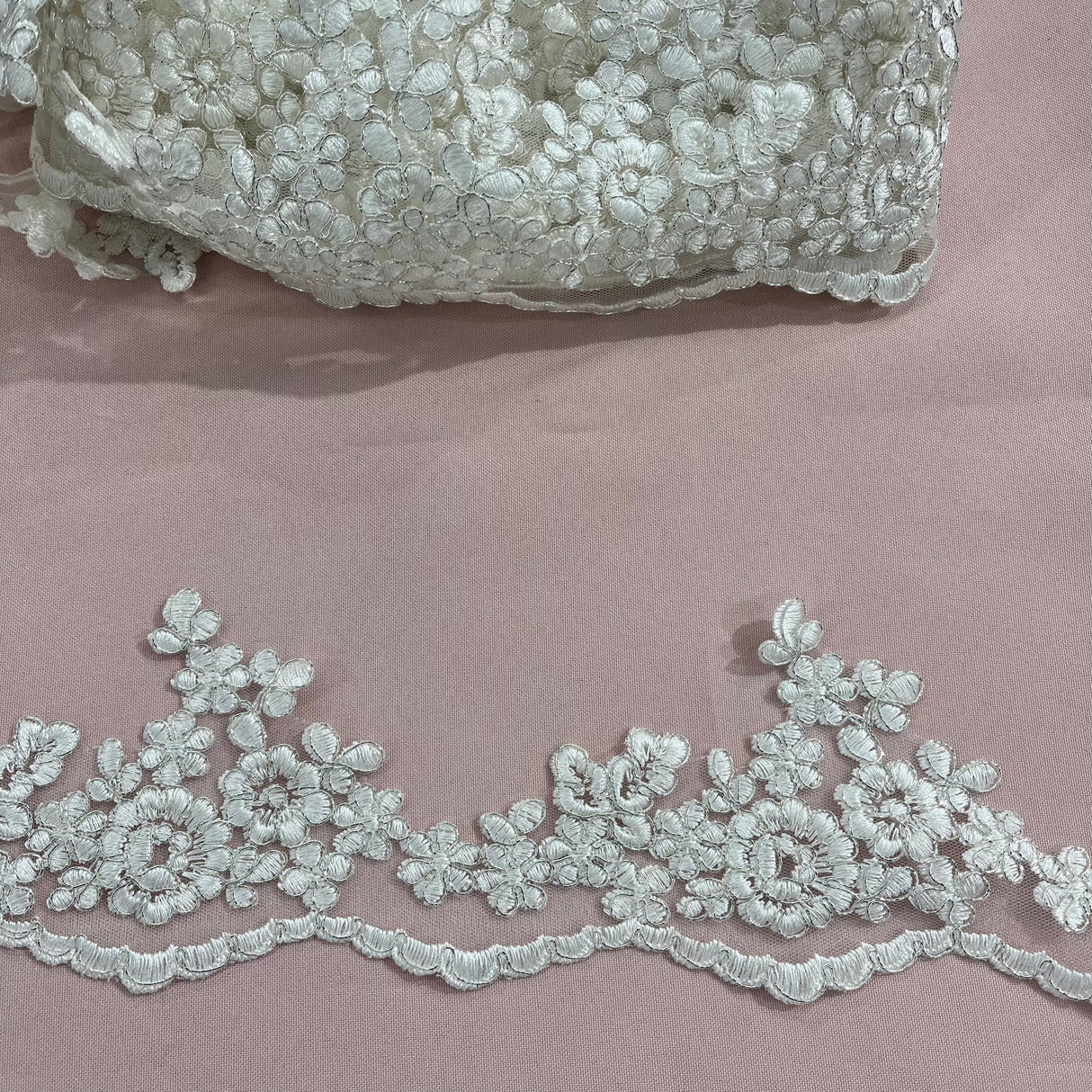 1 Yard Exquisite Corded Lace Trimming Embroidered on Polyester Net Mesh for Bridal and Special Occasions 4 Inch Width