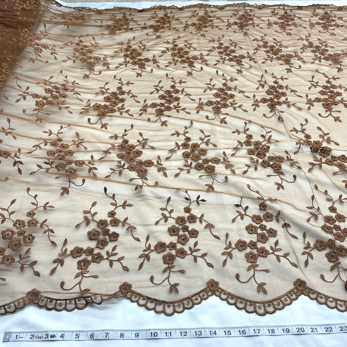 1 Yard Elegant Light Blue Beaded Lace, Embroidered Mesh Fabric for Dresses & Costumes, 52 Inches Wide