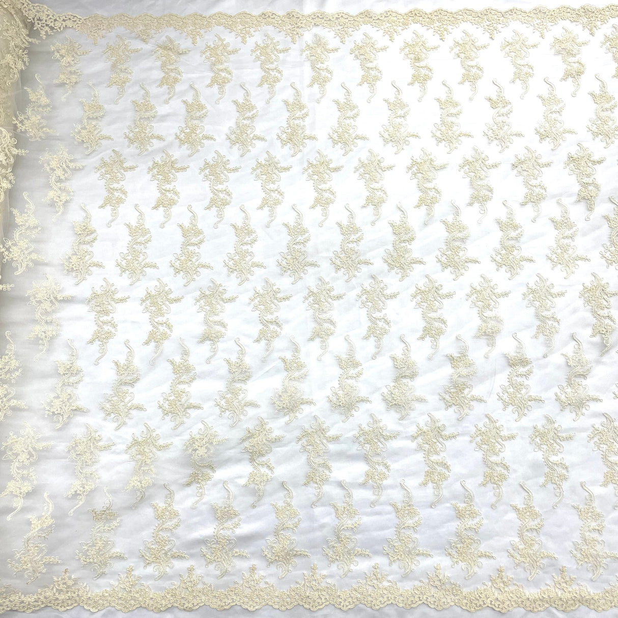 1 Yard Ivory with Silver Corded Bridal Lace Fabric Embroidered Polyester Net Mesh 54 Inch Width