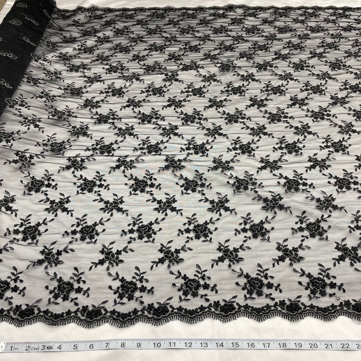 1 Black Yard Beaded Lace Fabric Embroidered Pearl Mesh Couture Dress 50" Width