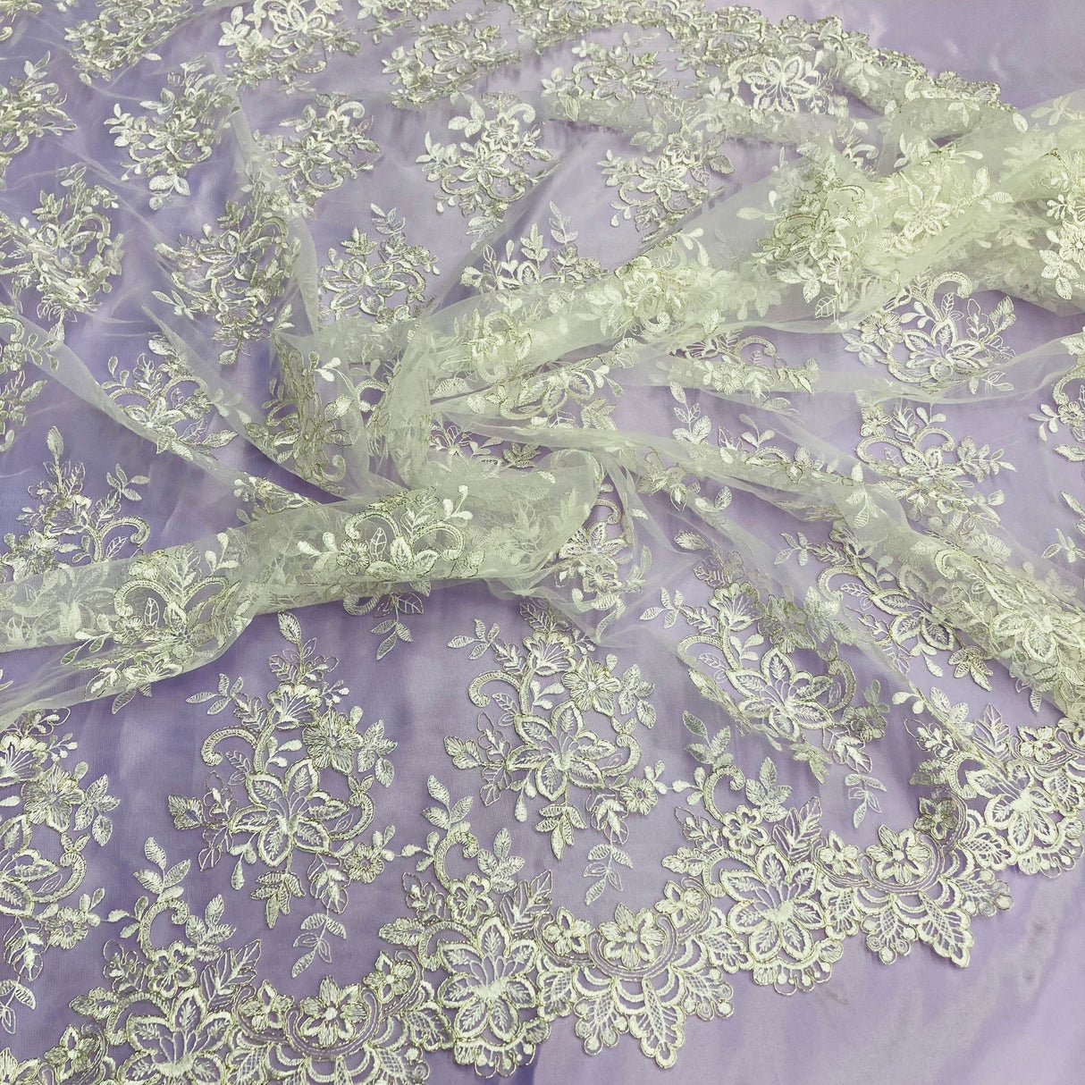 1 Yard Corded Bridal Lace Fabric Embroidered Elegant Mesh Dress 54" Width