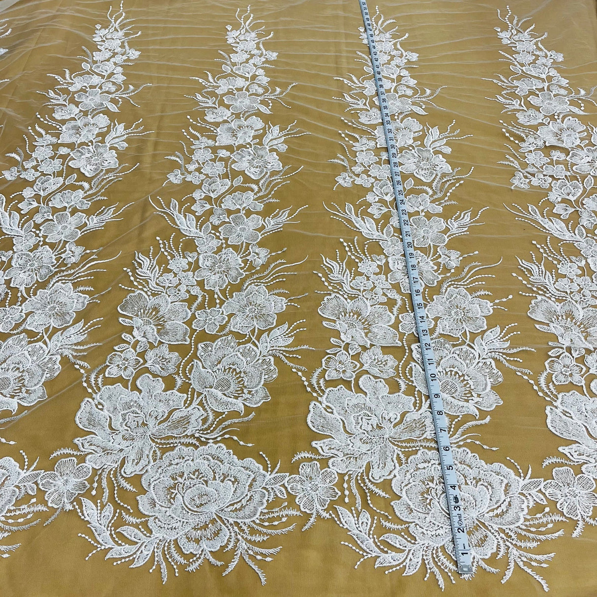 1 Yard Radiant Gold Beaded Lace Fabric Embroidered on Polyester Net Mesh 52 inch Width