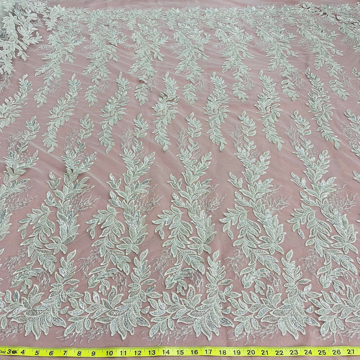 1 Yard Beaded Lace Fabric Embroidered on Polyester Net Mesh , 54" Wide Bridal & Evening Fabric
